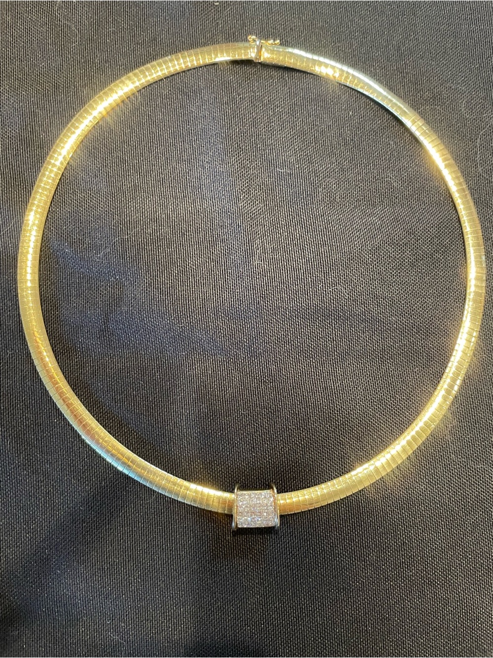 14k Gold 17” 6 mm Omega Necklace with Diamond Pave Slide 26.09 gm in the chain.